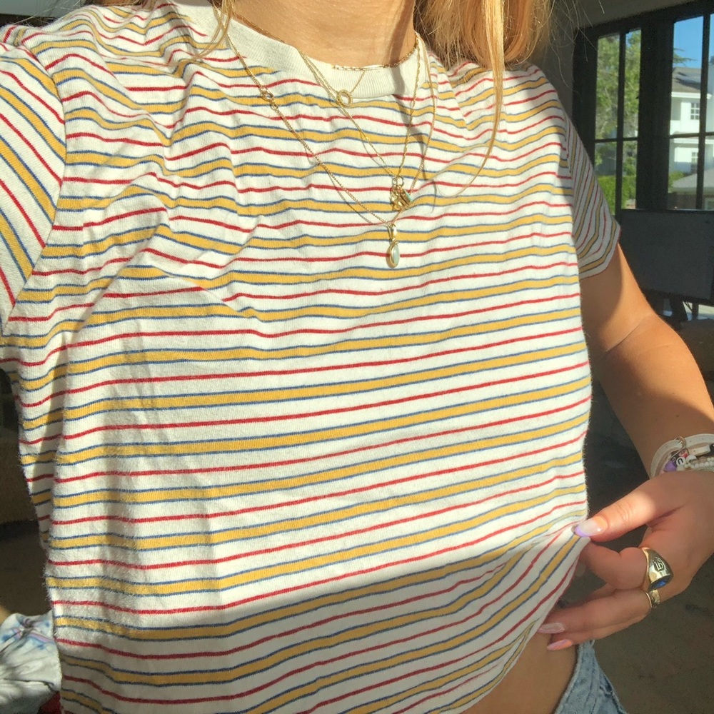 rare brandy melville multi stripped cropped tee